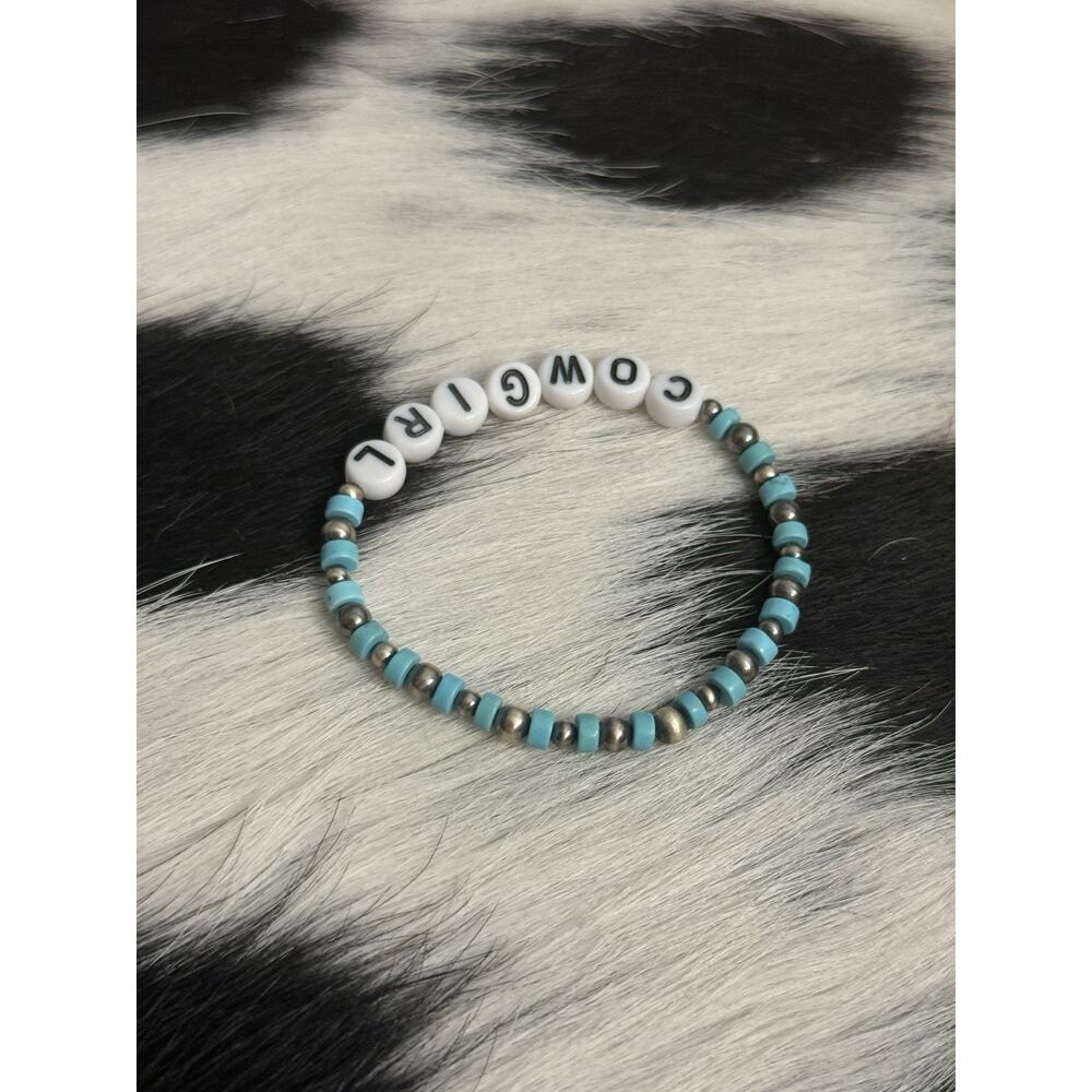 Native American Sterling Cowgirl 3mm 4mm Navajo Pearl Turquoise Stretch Bracelet - Picture 8 of 11